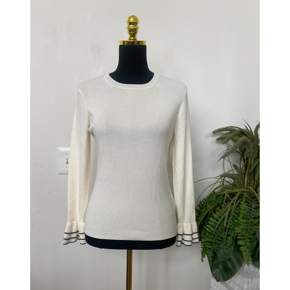 New Brooks Brothers Red Fleece Knit Ivory Bell Sleeve Sweater Size S, $150
